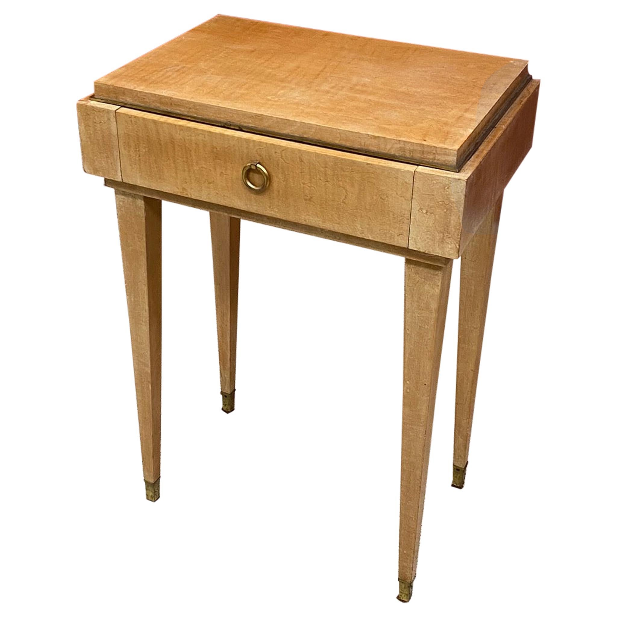André Beaudoin, Art Deco Nightstand in Sycamore and Bronze, circa 1940-1950 For Sale