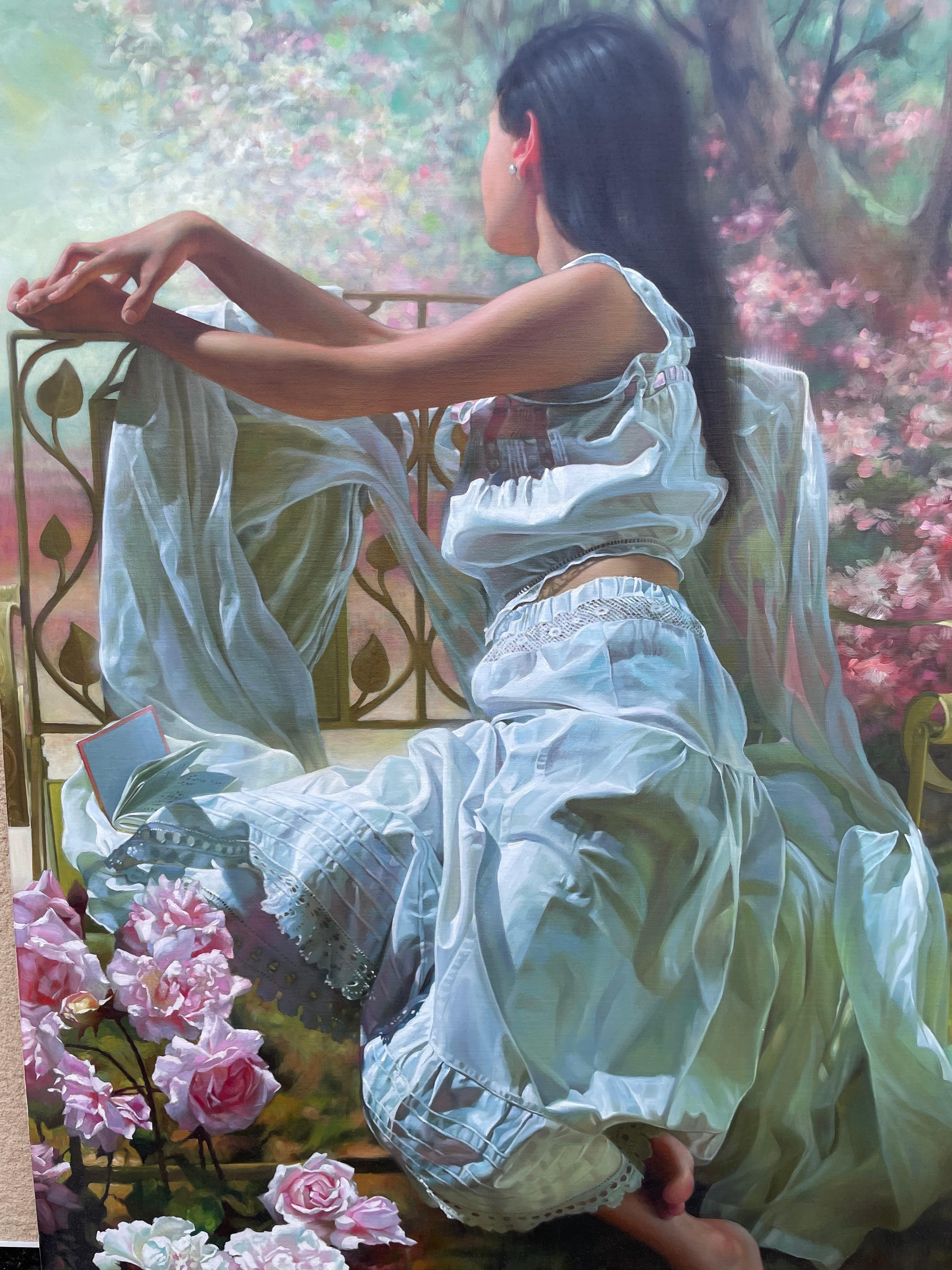 Portrait of Girl with Flowers by Andrei Belichenko & Maria Boohtiyarova - Painting by Andre Belichenko