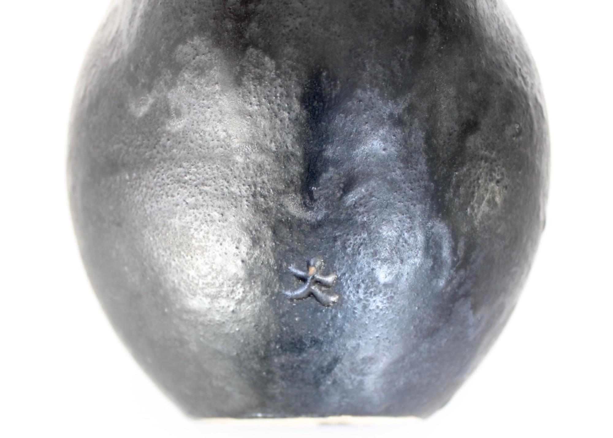 Andre Bloch French Low Ceramic Vase in Black Glaze c 2010 For Sale 1