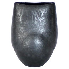 Andre Bloch French Low Ceramic Vase in Black Glaze c 2010