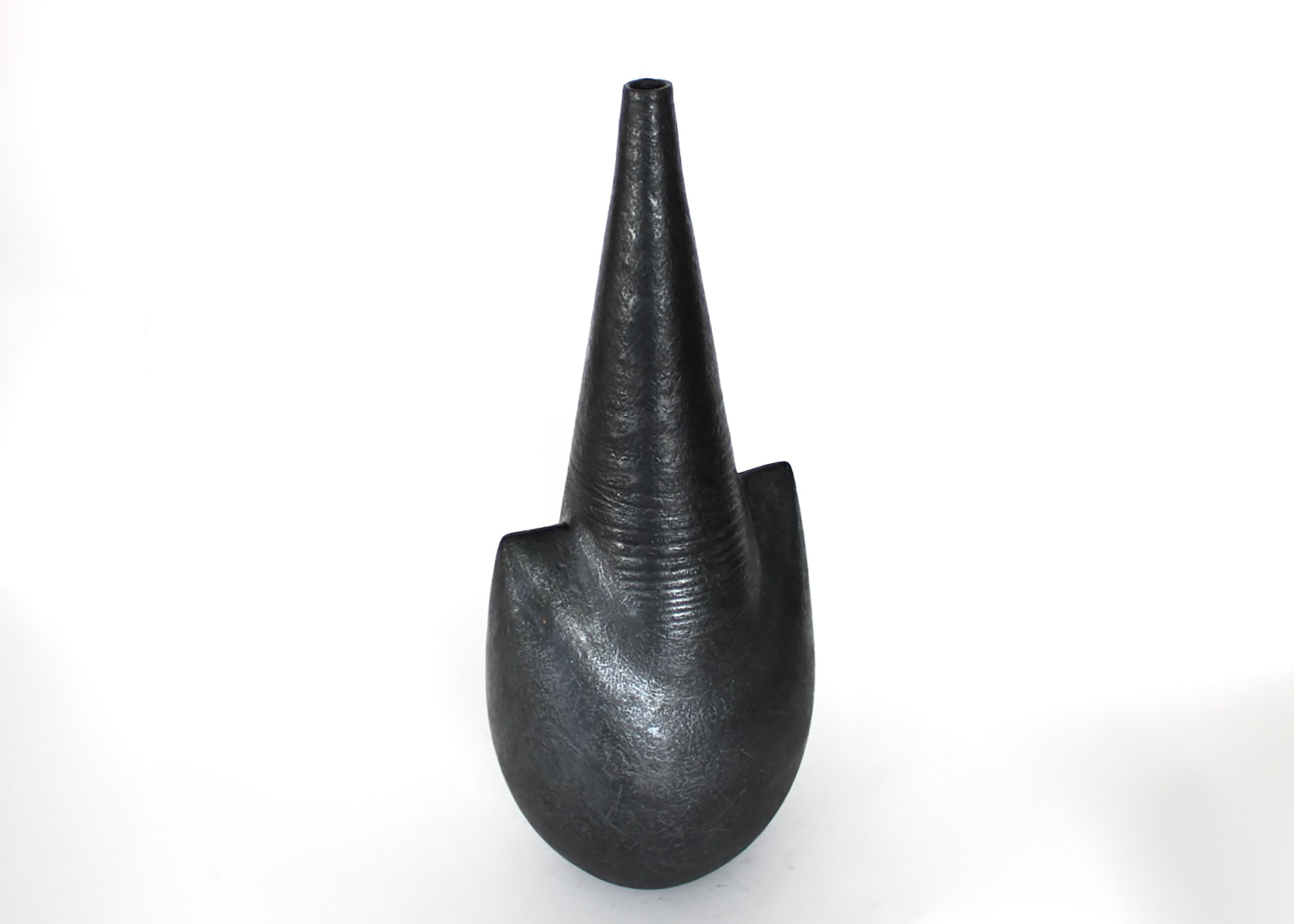 Modern Andre Bloch French Tall Ceramic Vase in Black Glaze c 2010 For Sale