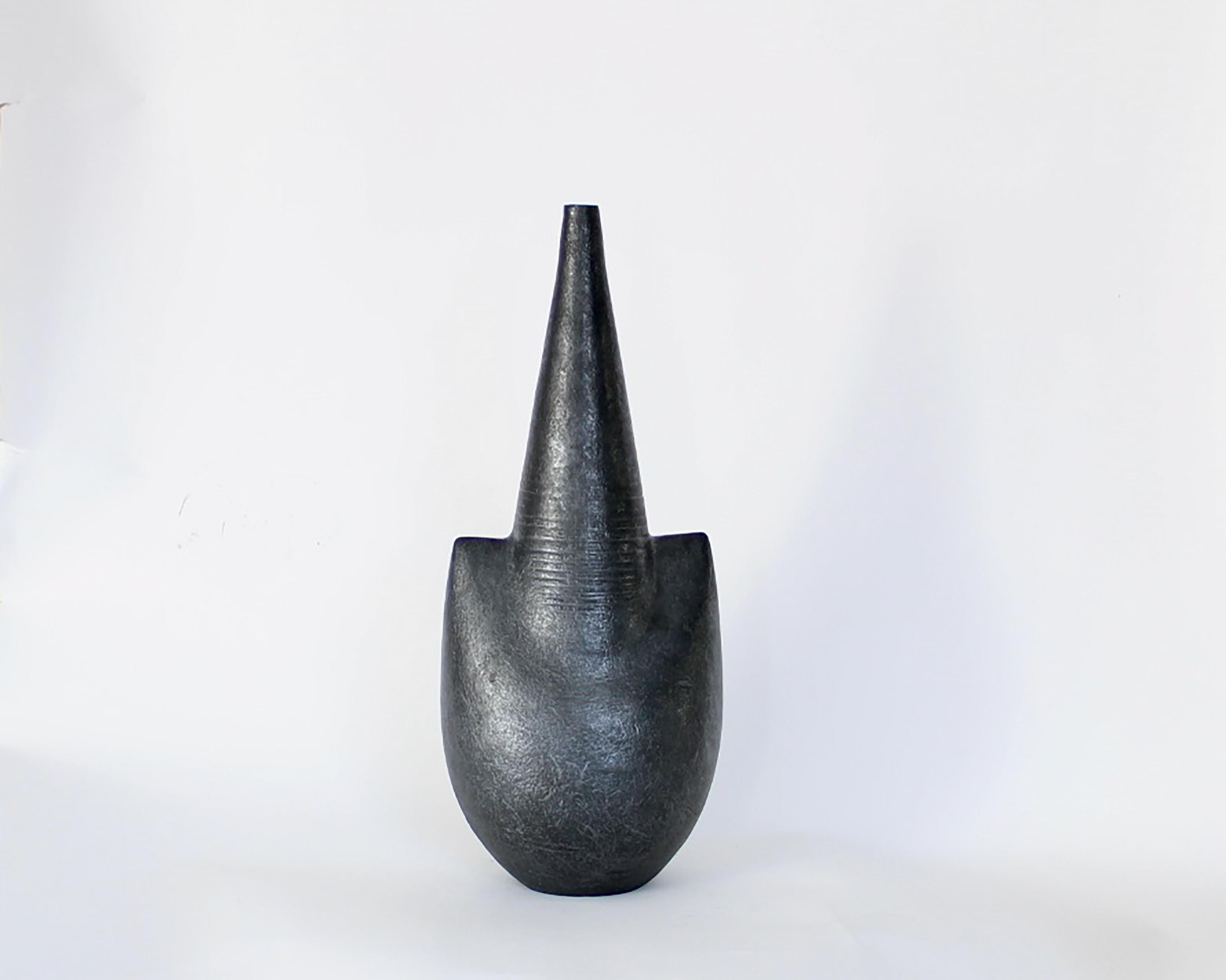 Andre Bloch French Tall Ceramic Vase in Black Glaze c 2010 In Excellent Condition For Sale In Chicago, IL