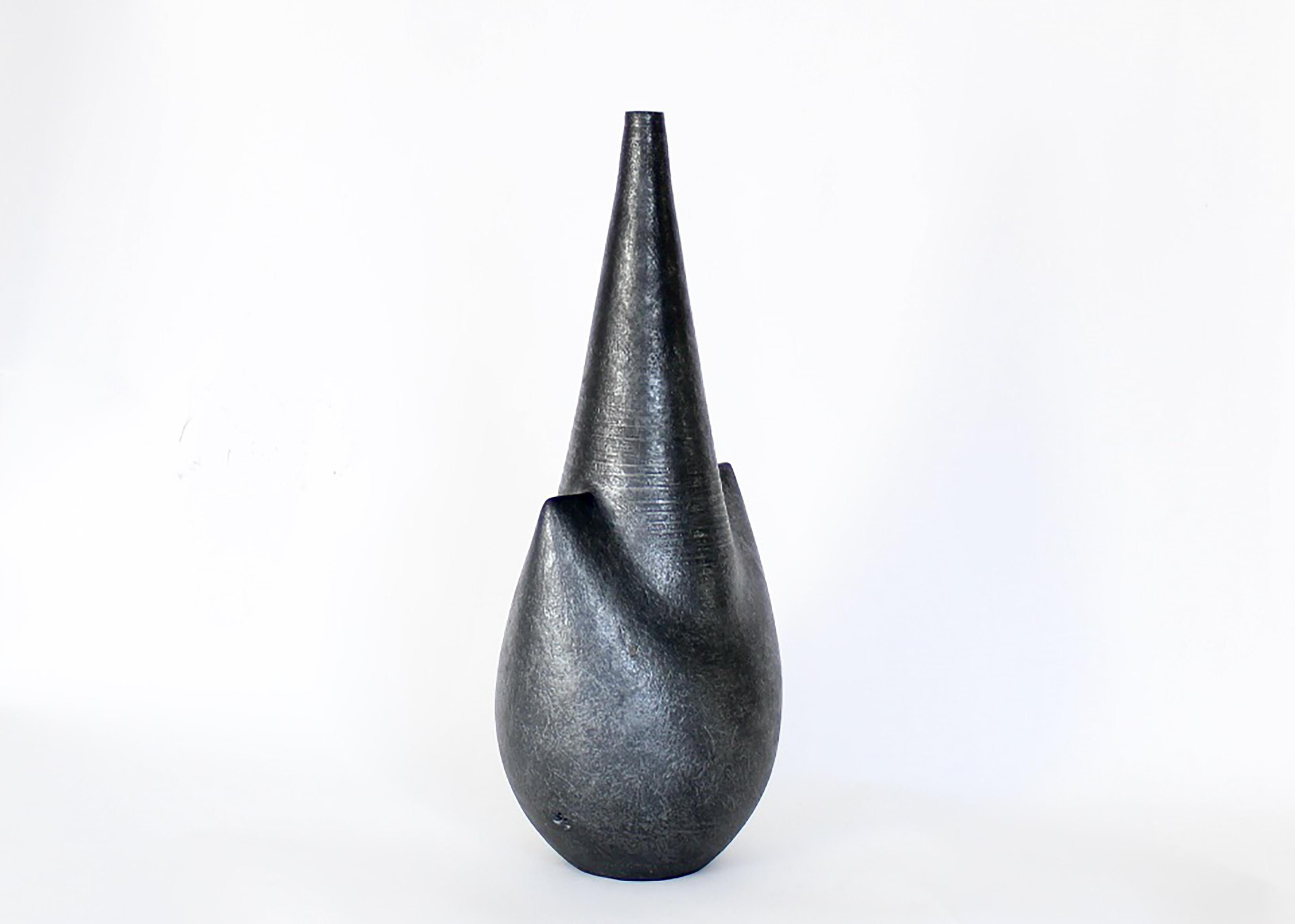 Contemporary Andre Bloch French Tall Ceramic Vase in Black Glaze c 2010 For Sale