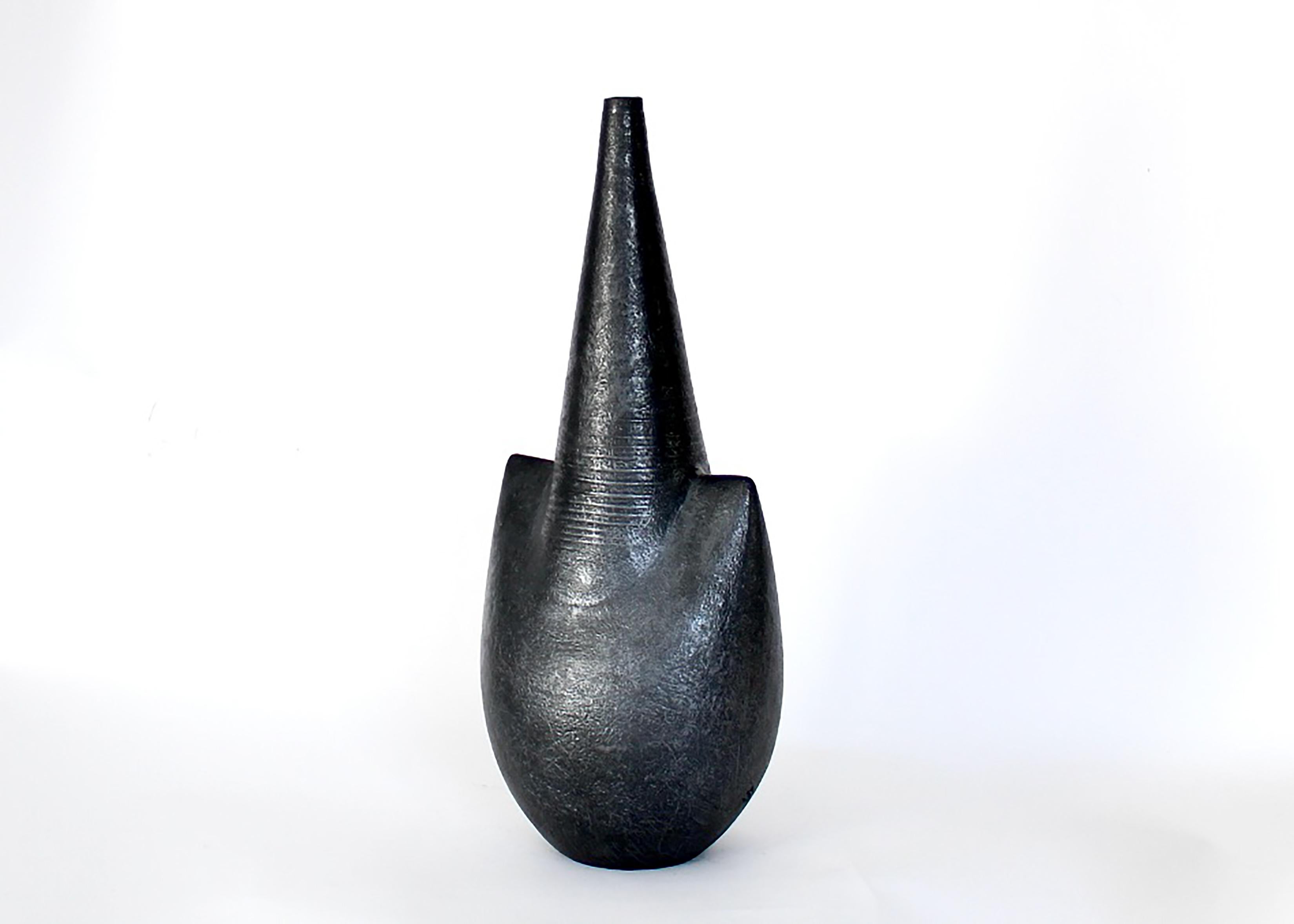Andre Bloch French Tall Ceramic Vase in Black Glaze c 2010 For Sale 1