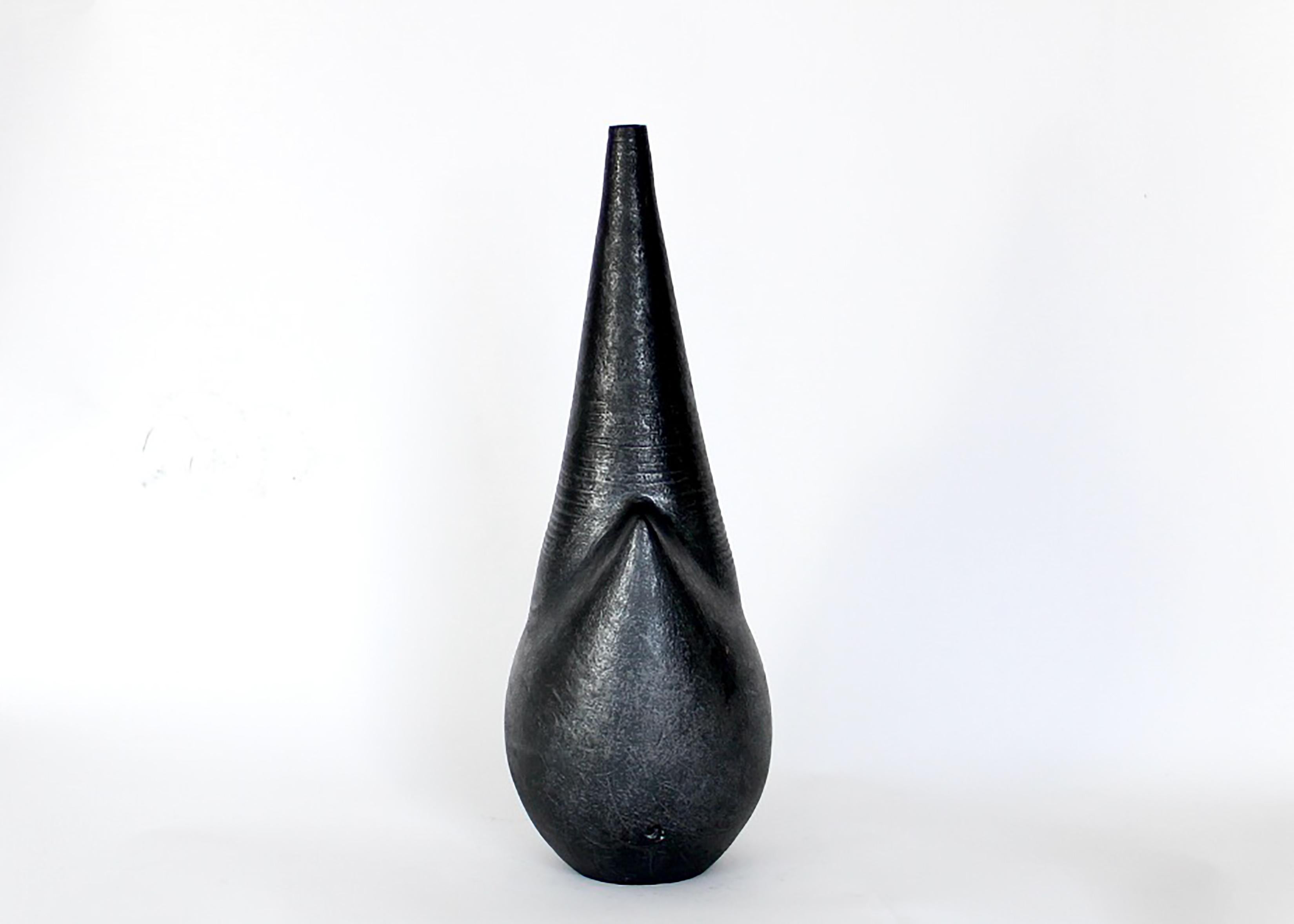 Andre Bloch French Tall Ceramic Vase in Black Glaze c 2010 For Sale 2