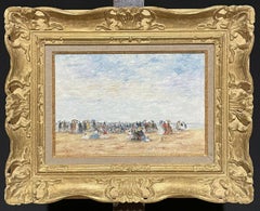 André BORREL (FRENCH B.1912) SIGNED OIL - IMPRESSIONIST BEACH SCENE 
FIGURES