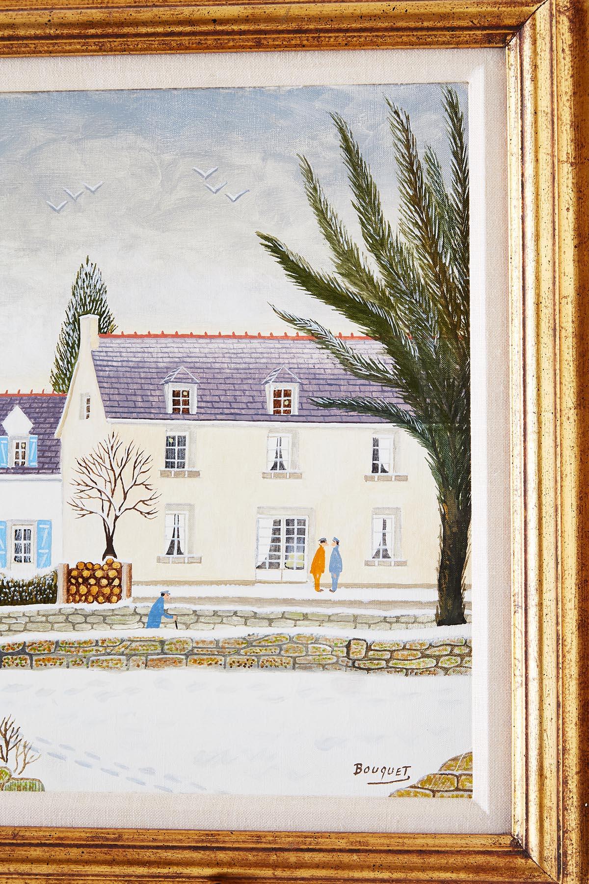 Andre Bouquet Oil on Canvas House with Snow In Excellent Condition In Rio Vista, CA