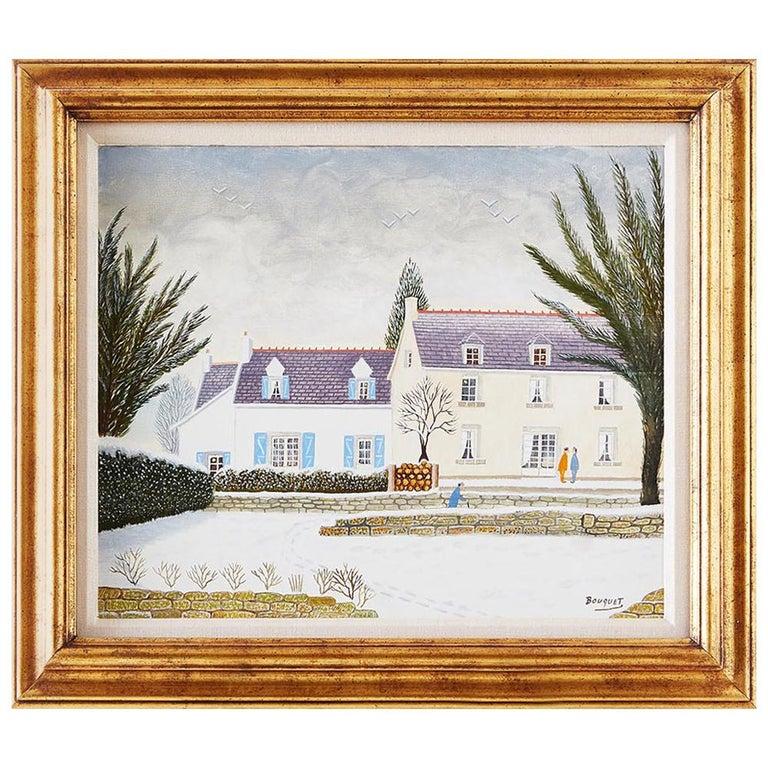 André Bouquet. Figurative Painting - House With Snow Oil on Canvas