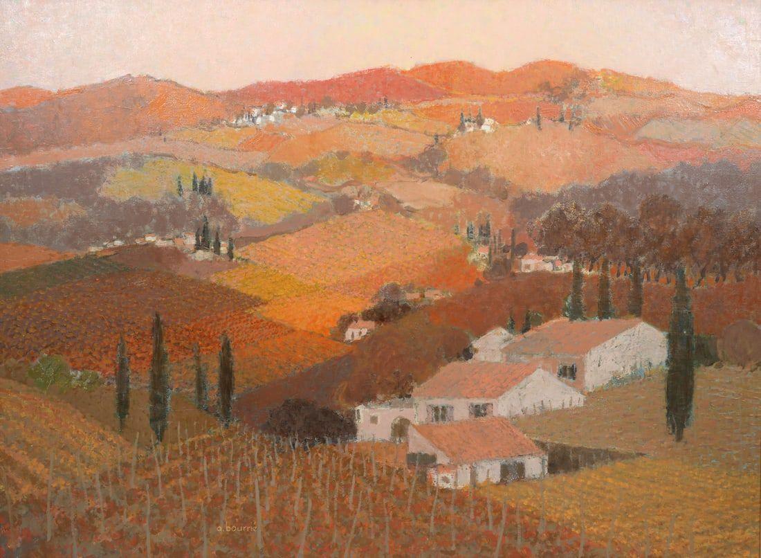 La Colline Rose El viñedo de Pink Hills Paisaje rural - Painting de André Bourrie