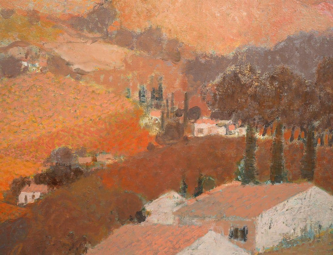 La Colline Rose El viñedo de Pink Hills Paisaje rural - Landscape Painting Marrón de André Bourrie