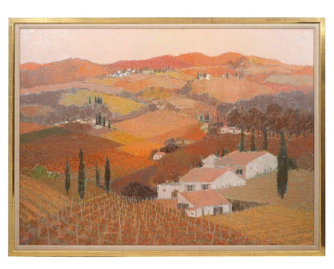 André Bourrie Landscape Painting - "La Colline Rose" The Pink Hills Vineyard Country Landscape