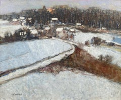 Winter Solstice: pointillist impressionist Winterscape snow landscape painting