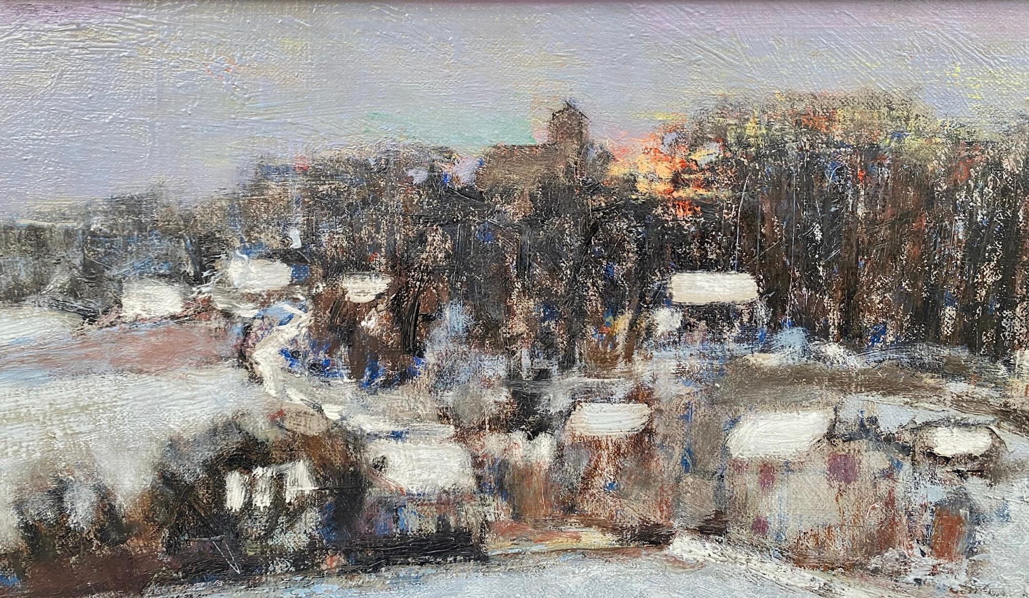 Solsticio de invierno: pintura impresionista puntillista Paisaje invernal con nieve - Painting Puntillista de André Bourrie