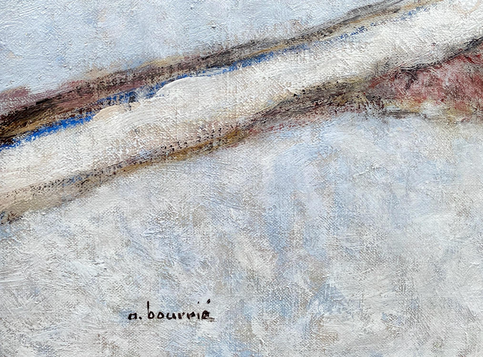 Solsticio de invierno: pintura impresionista puntillista Paisaje invernal con nieve - Figurative Painting Marrón de André Bourrie