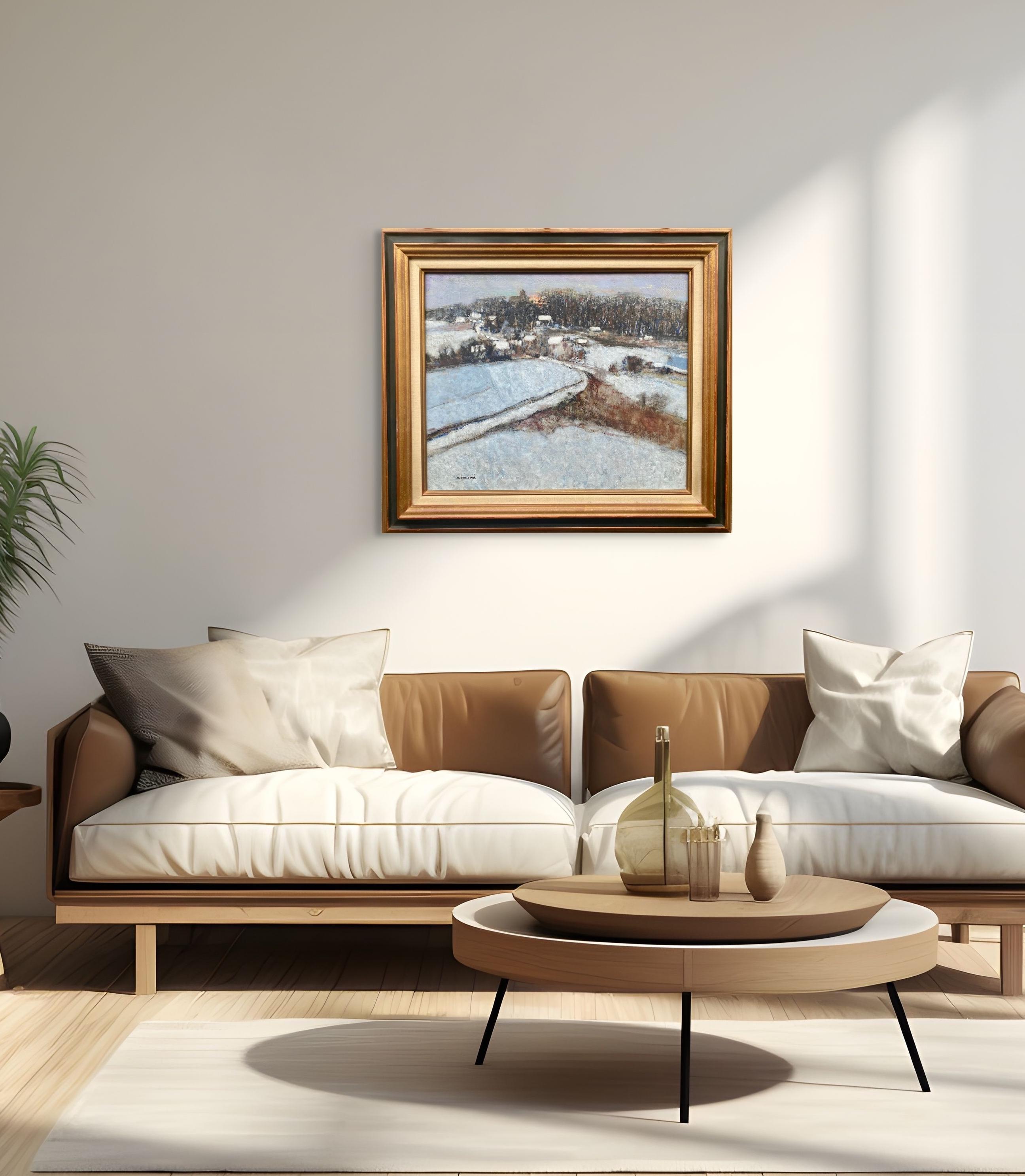 Solsticio de invierno: pintura impresionista puntillista Paisaje invernal con nieve en venta 1