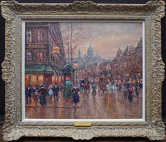 Les Grand Boulevard au Crépuscule - Post Impressionist Oil Painting 1930s Paris