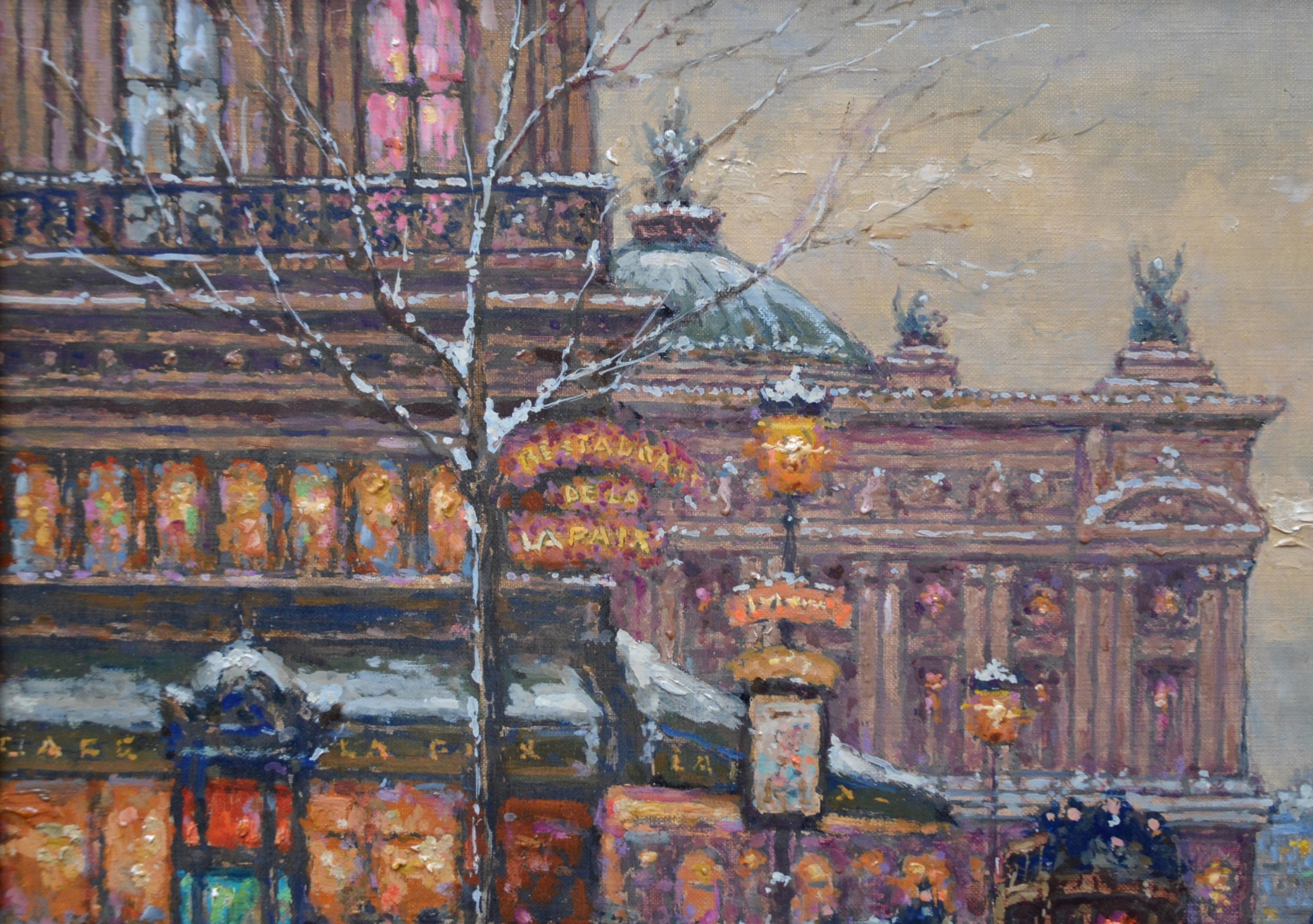 'L'Opera sur la Neige’ by Andre Boyer (1909-1981). 

The painting – which depicts a snow-covered winter scene of the Palais Garnier at l’Opera from the corner of the Boulevard des Capucines – is signed by the artist and presented in a newly