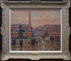 Place de la Concorde au Crépuscule - Post Impressionist Oil Painting 1930s Paris