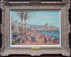 Sur la Plage, Nice - Post Impressionist Oil Painting of Cote d'Azur South France
