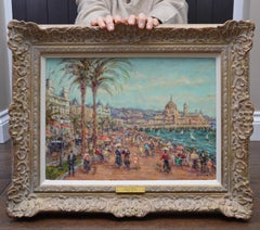 Sur la Plage, Nice - Post Impressionist Oil Painting of Cote d'Azur South France