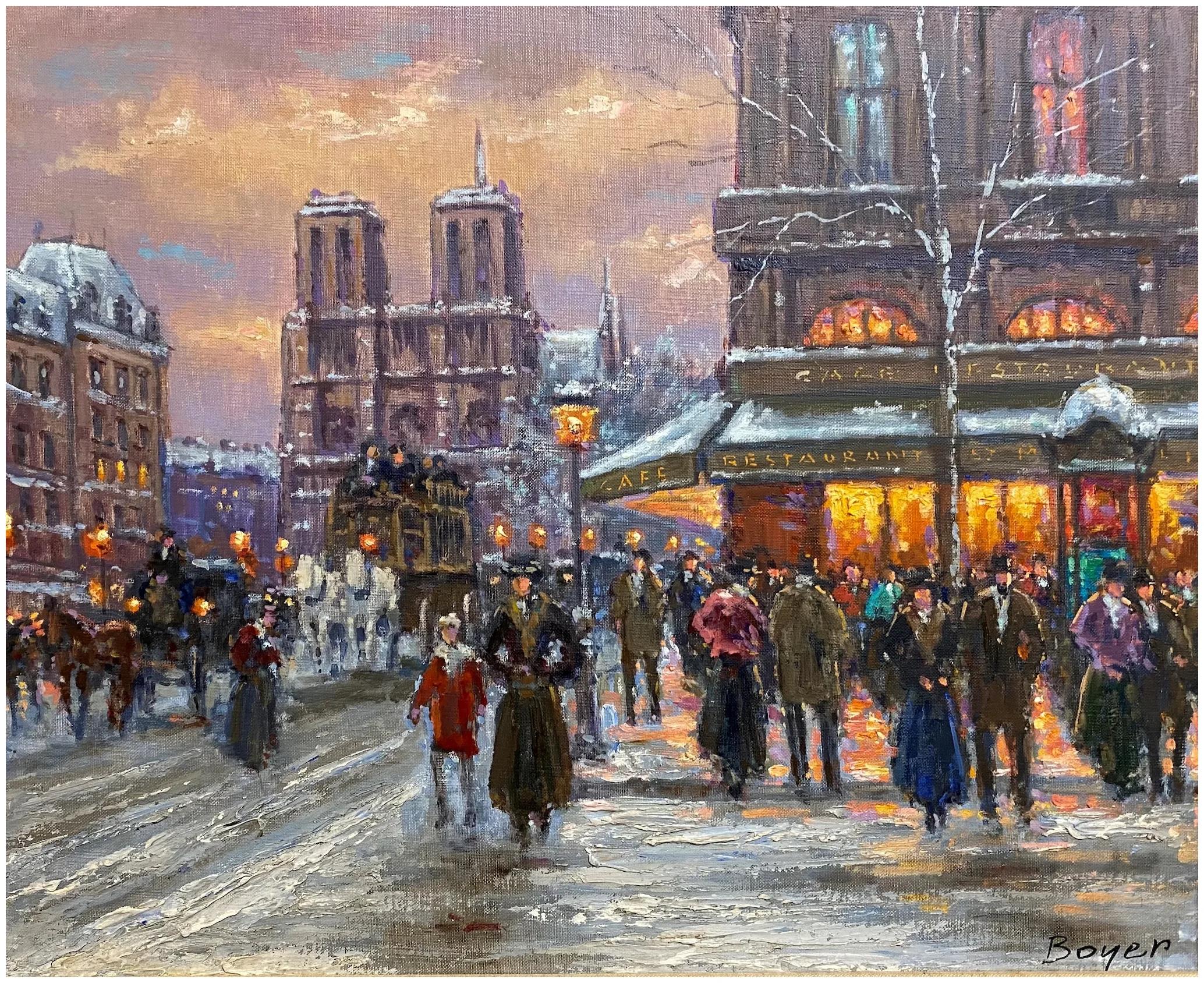Senza titolo - [Leggera neve - Cafè St. Michel guardando verso Notre Dame] - Painting Impressionismo di Emile Boyer