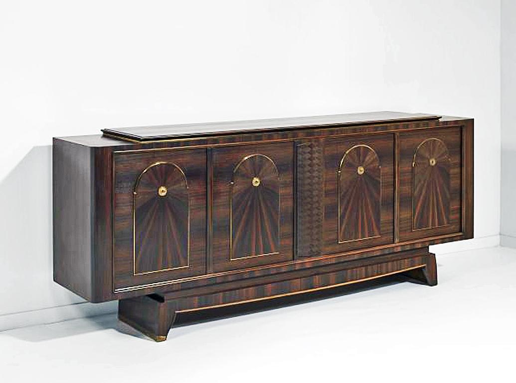 André Boyer, Art Deco Sideboard in Ebony Veneer of walnut, Bronze, circa 1940 In Good Condition For Sale In Saint-Ouen, FR