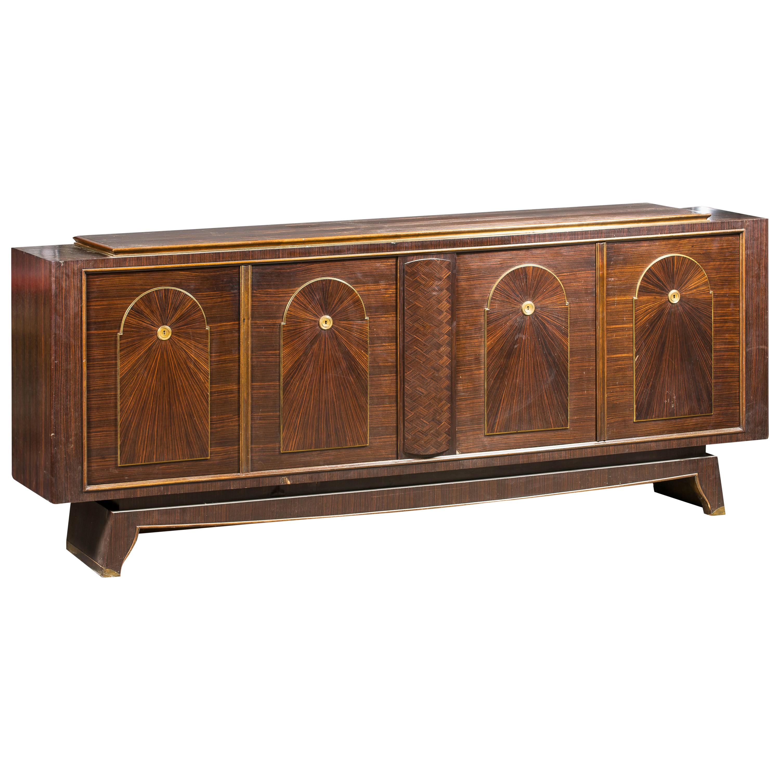 André Boyer, Art Deco Sideboard in Ebony Veneer of walnut, Bronze, circa 1940