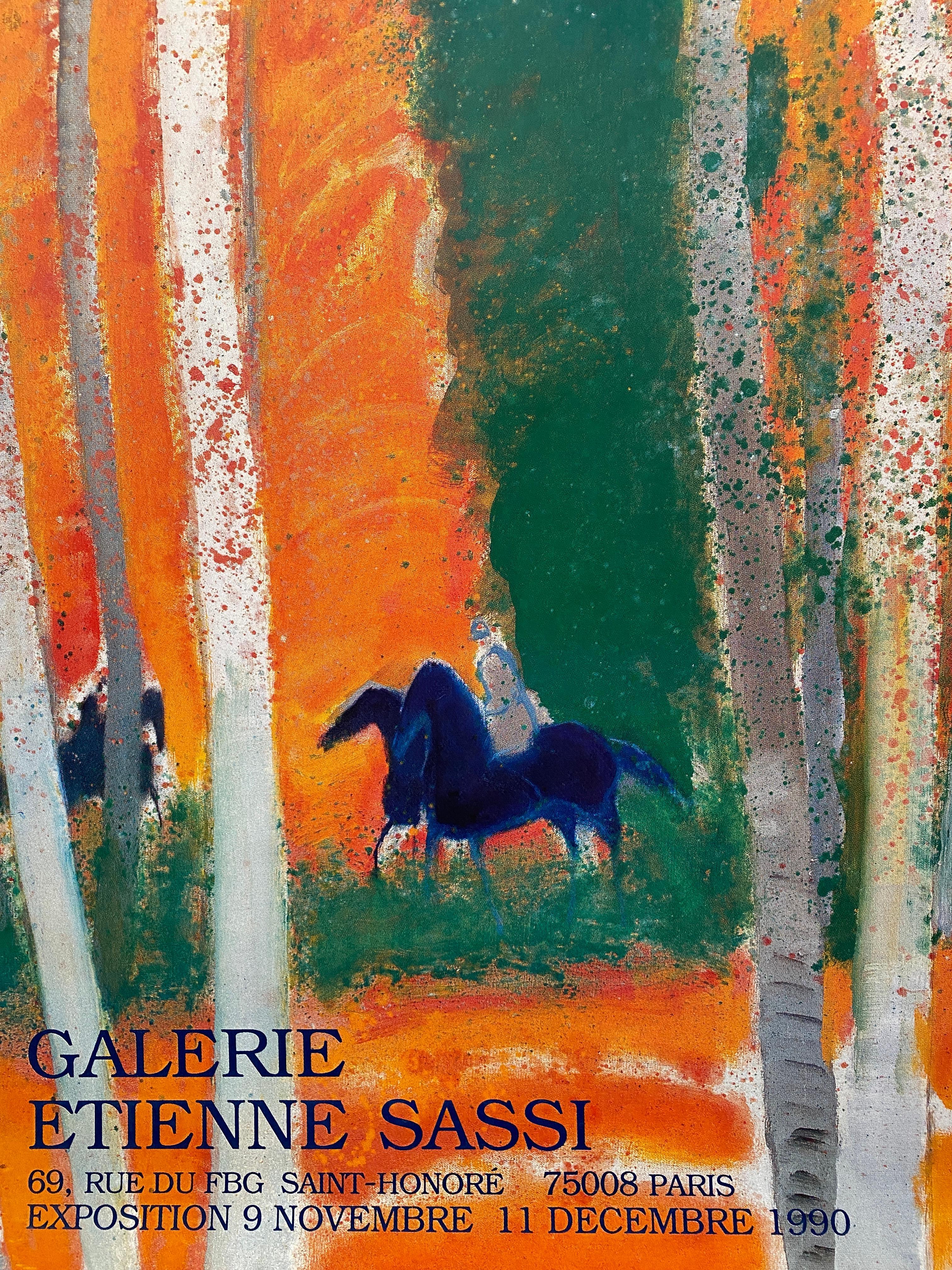André Brasilier Cartel original de exposición GALERIE ETIENNE SASSI, 1990 Lino en venta