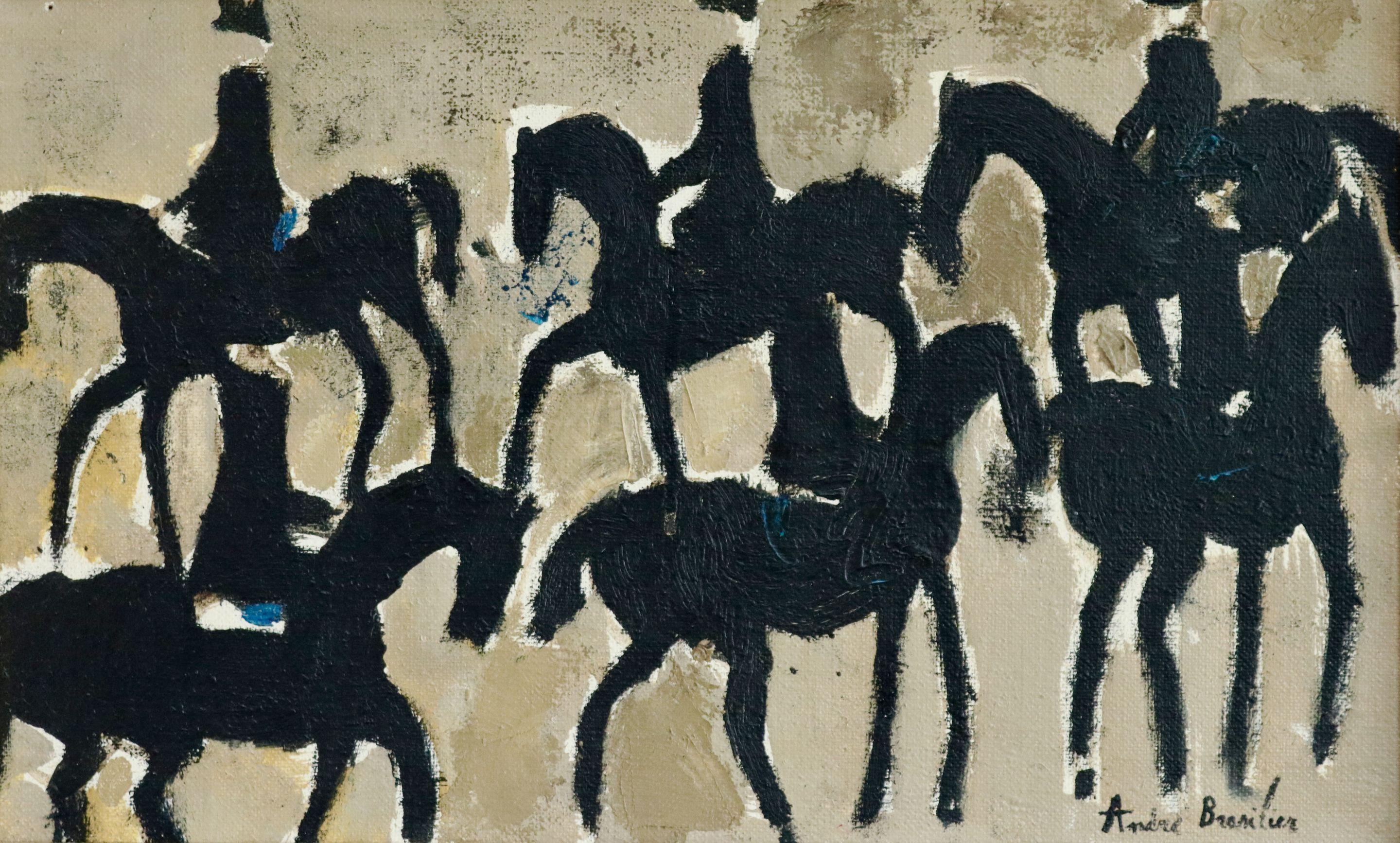 Cavaliers - Saumur - 20th Century Oil, Horses & Riders by Andre Brasilier - Painting by André Brasilier