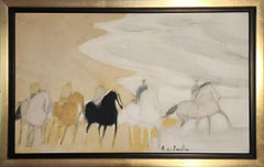 "Cavaliers sur la plage" André Brasilier, French Modernist, Horses on the Beach