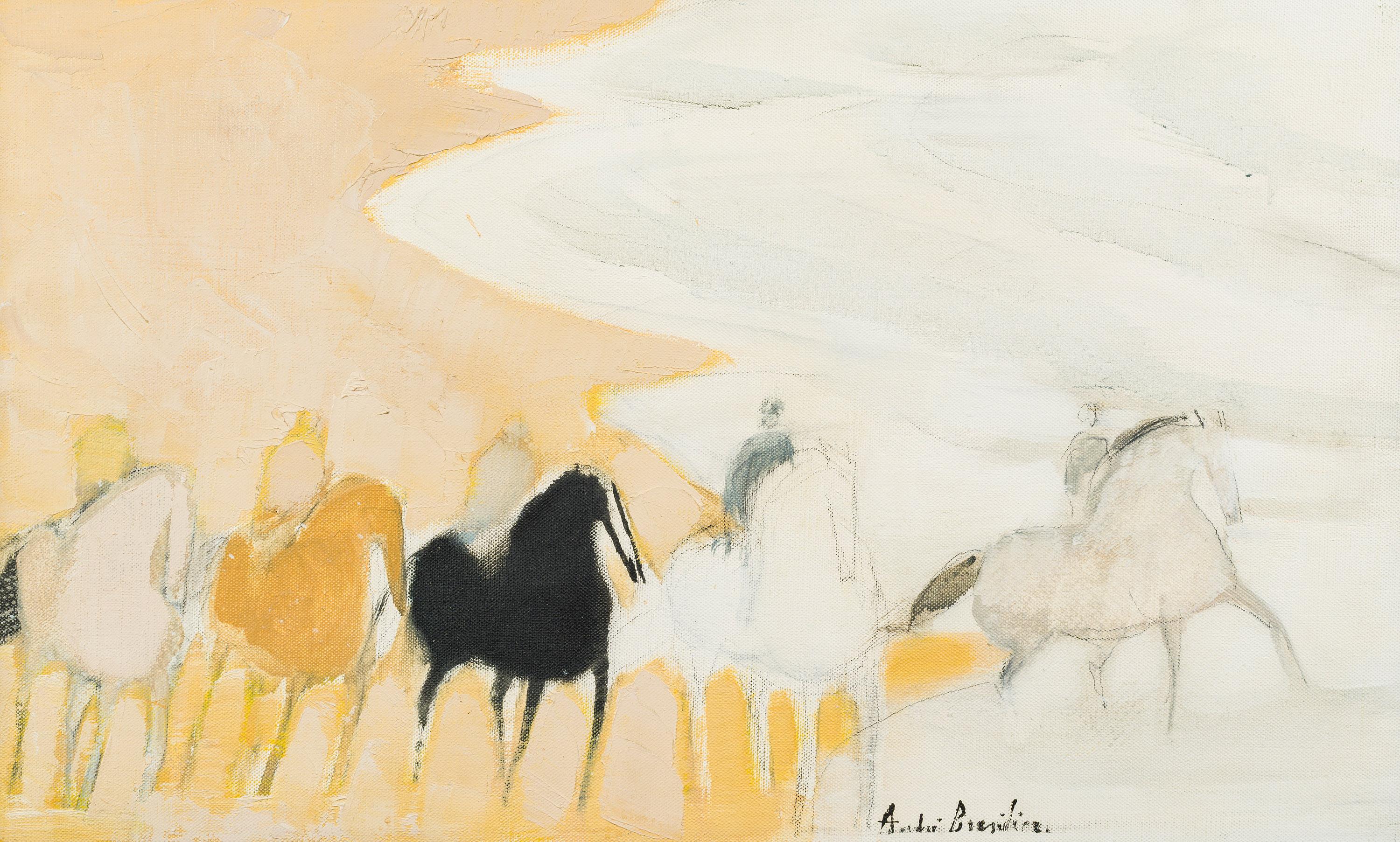 "Cavaliers sur la plage" André Brasilier, French Modernist, Horses on the Beach