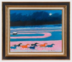 Courses en nocturne by André Brasilier - Oil painting, Animals, Horses, Colour