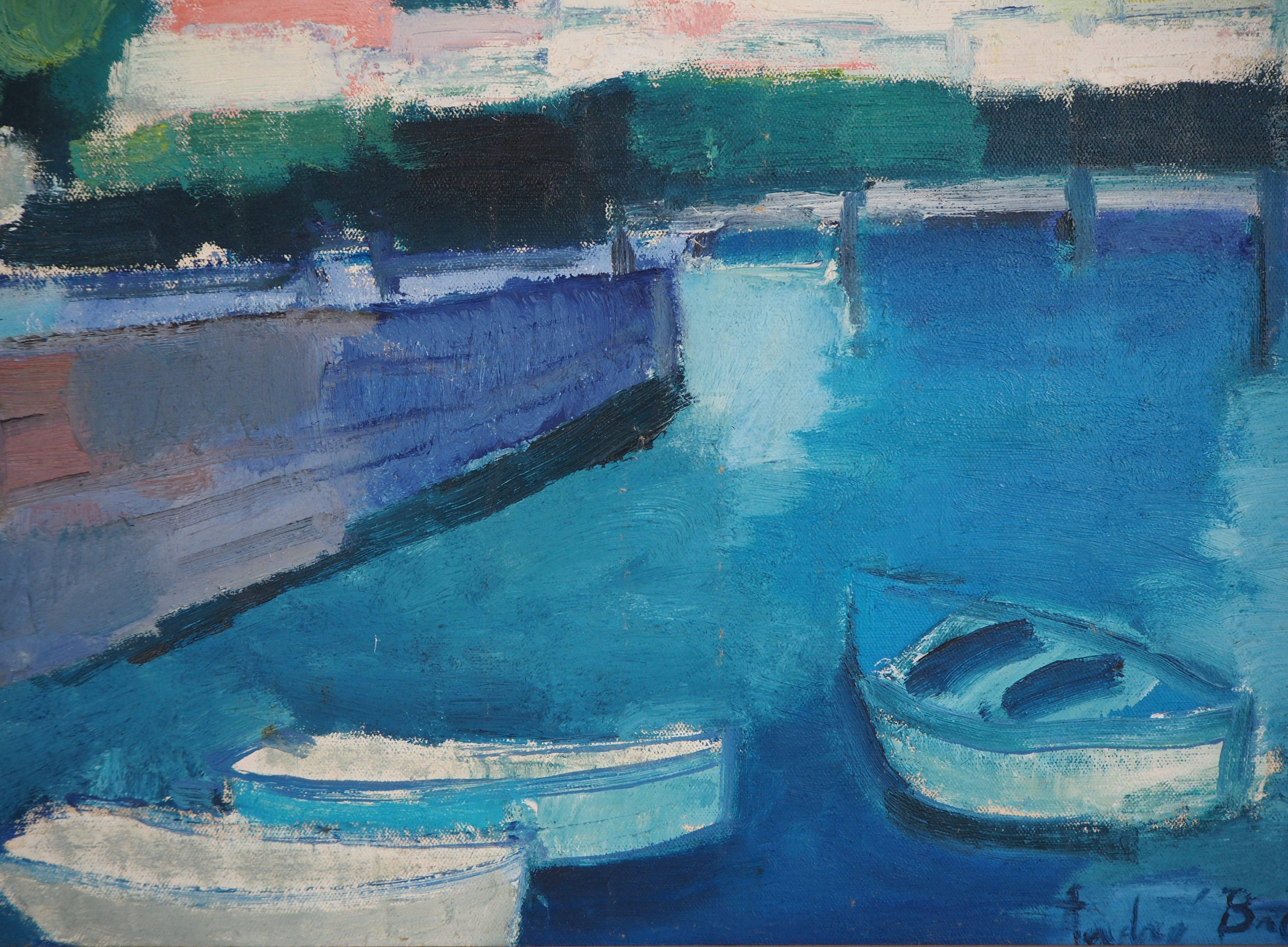 Italia : Boats in a Small Harbor - Original oil on canvas, Signed (CERTIFICATE) 3