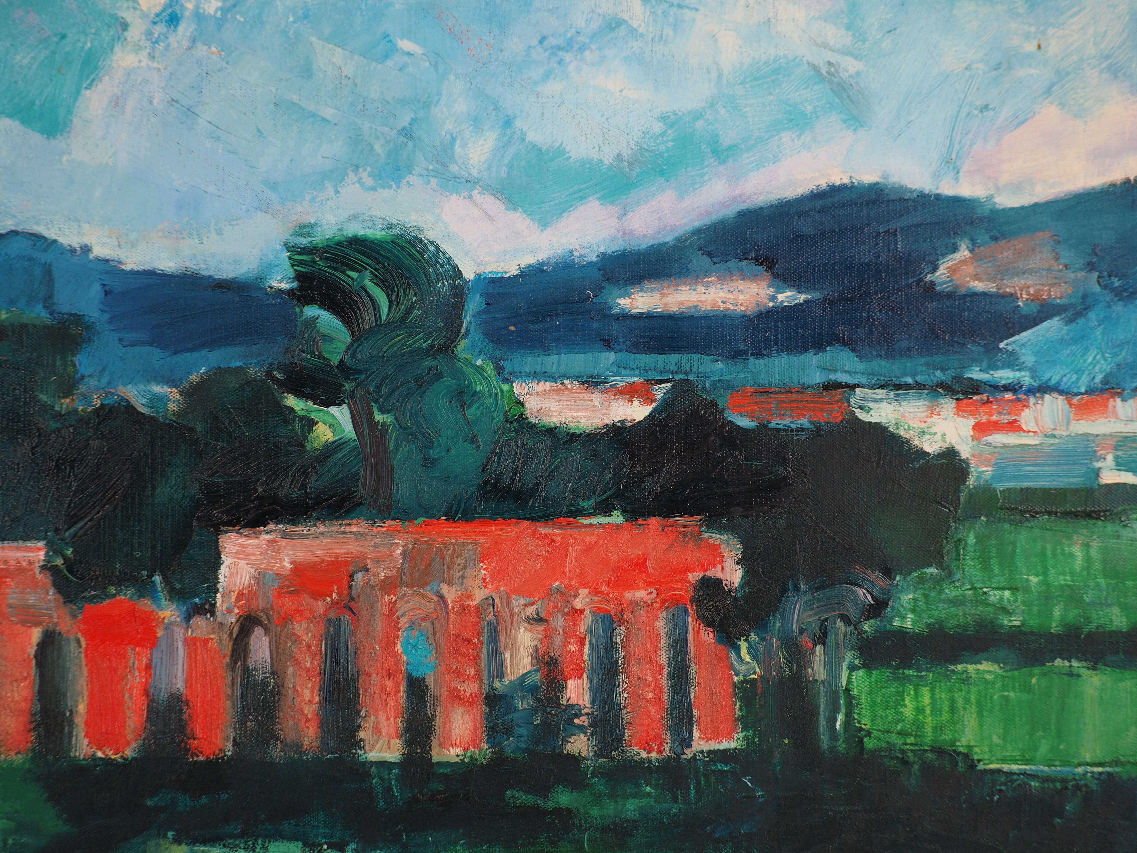 Italian Landscape (Tribute to Cezanne) - Orig. oil on canvas, Signed CERTIFICATE 1