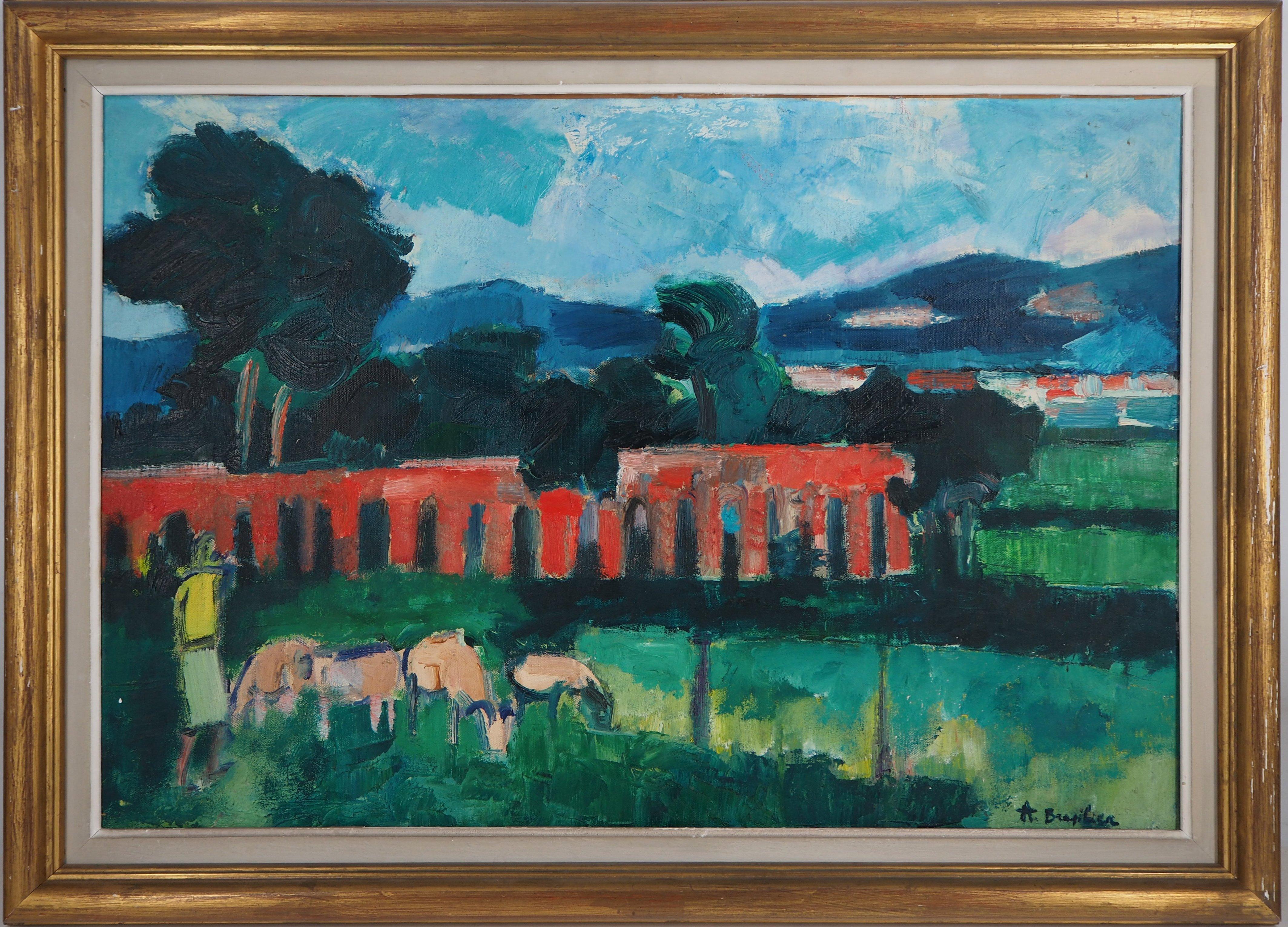 André Brasilier Landscape Painting - Italian Landscape (Tribute to Cezanne) - Orig. oil on canvas, Signed CERTIFICATE