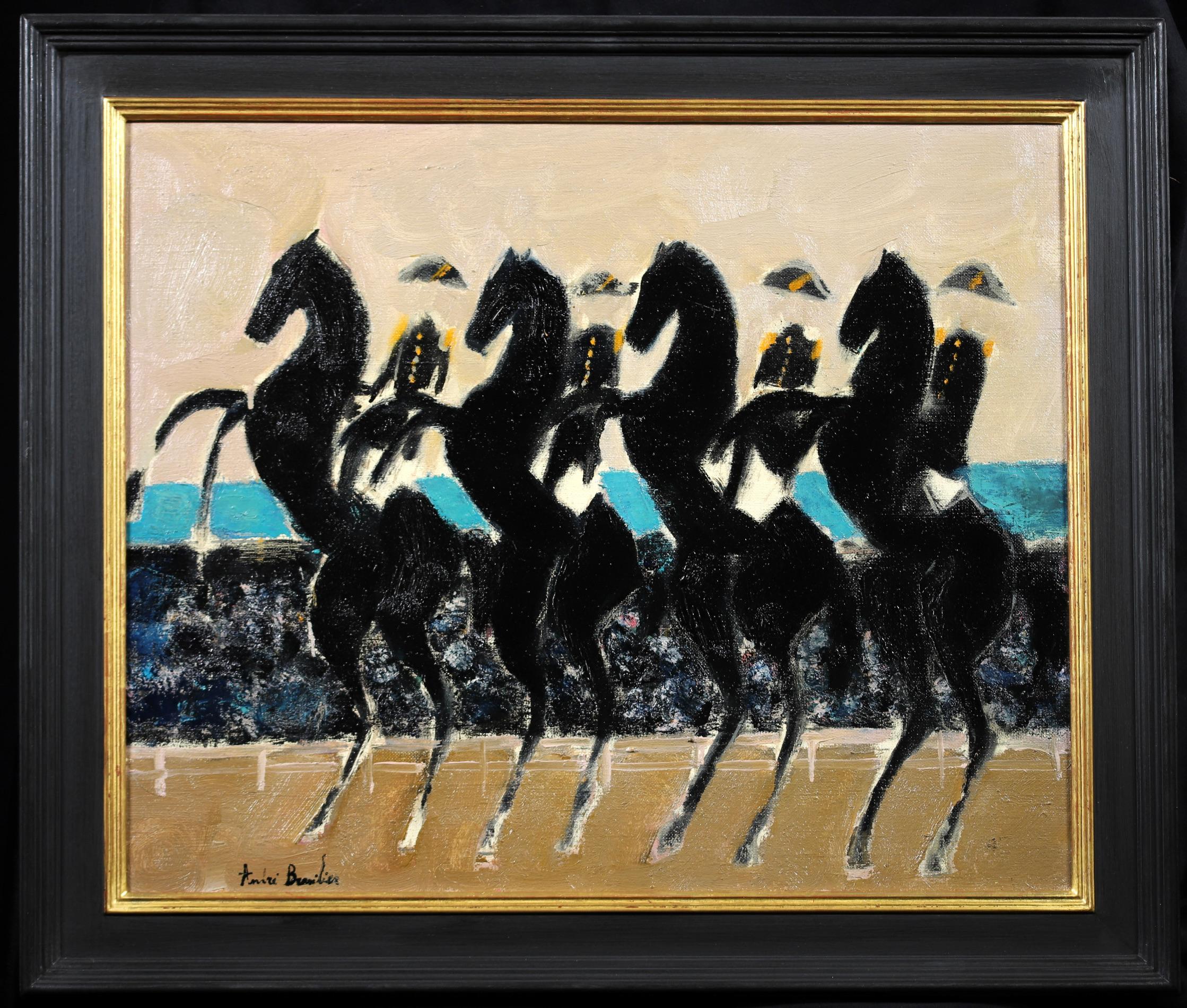 Le Cadre Noir de Saumur - Expressionistisches Öl, Figuren auf Pferd von André Brasilier