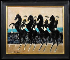 Vintage Le Cadre Noir de Saumur - Expressionist Oil, Figures on Horse by André Brasilier
