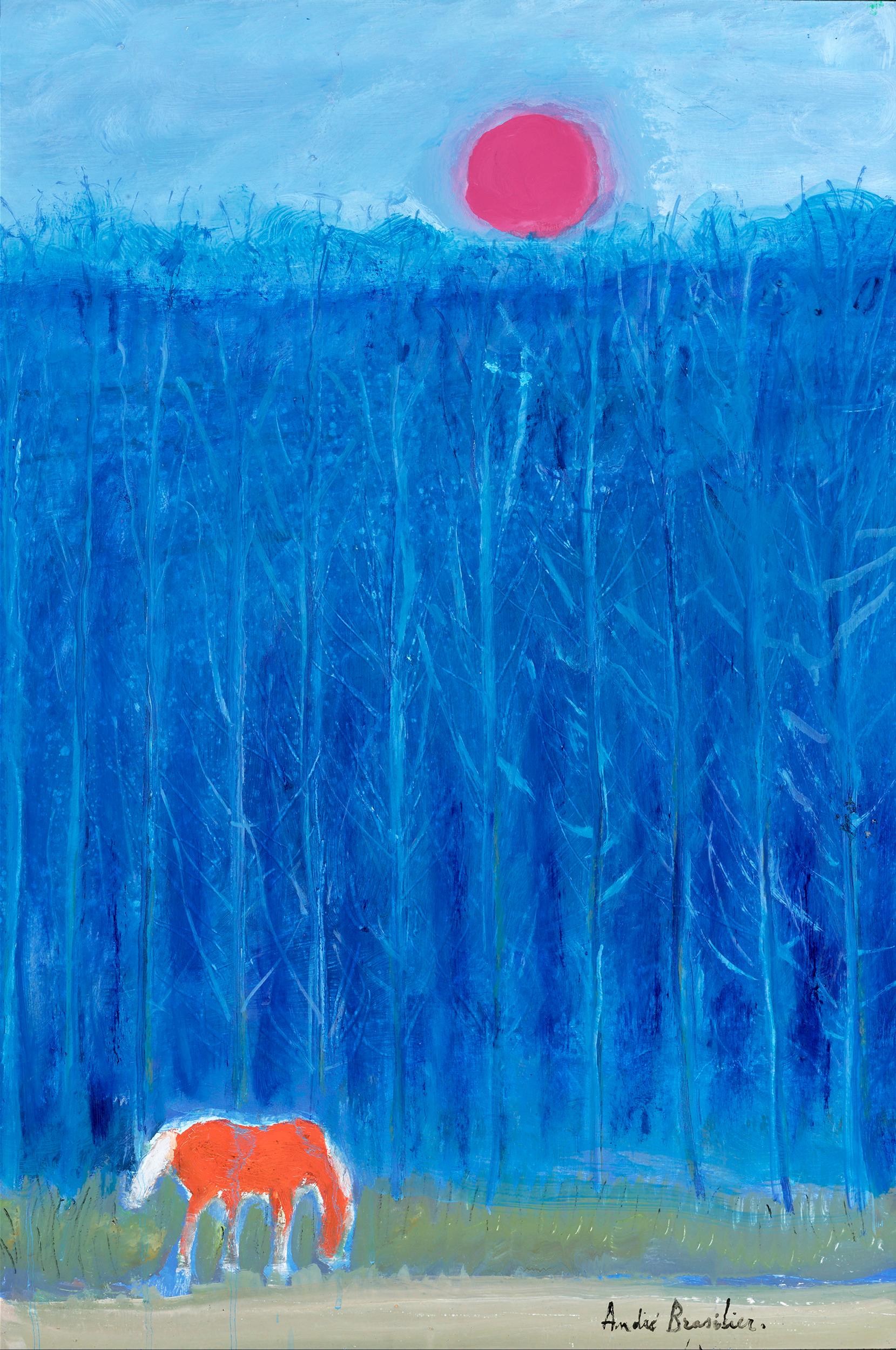 André Brasilier Figurative Painting - Les peupliers bleus (The Blue Poplars)