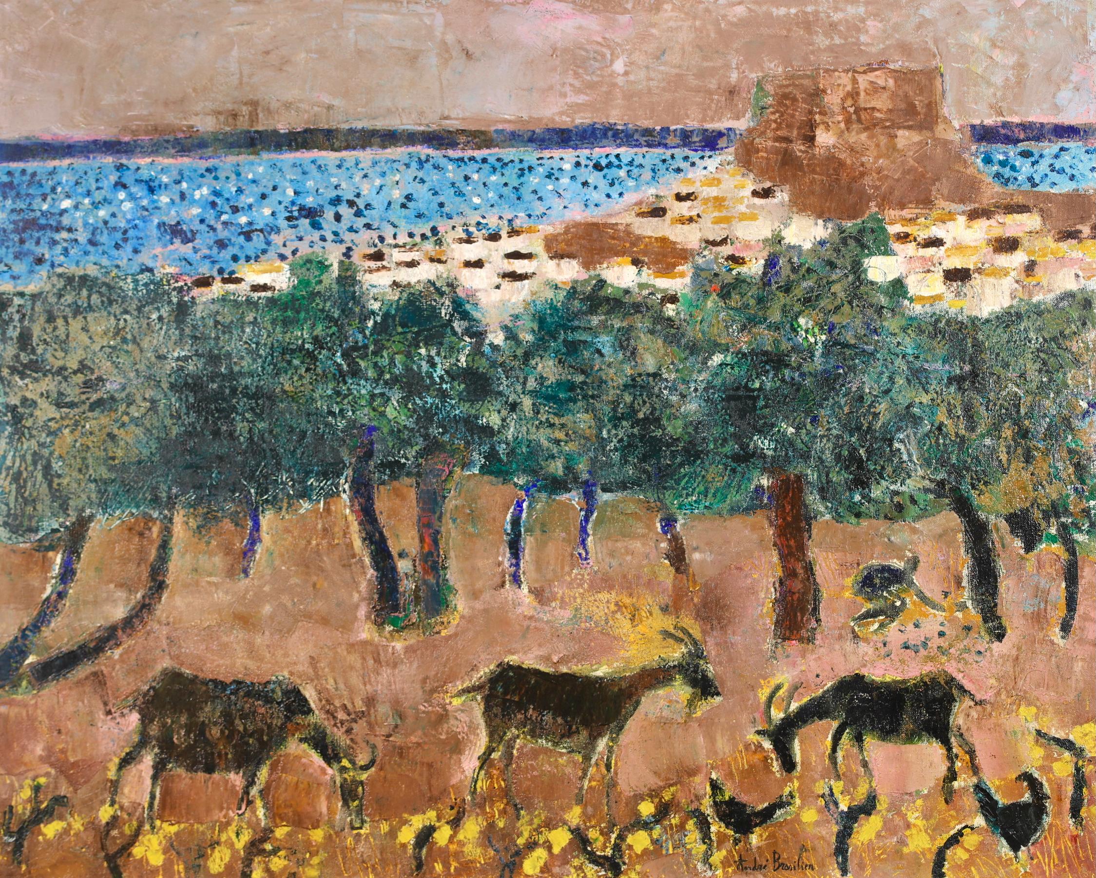 Molyvos, Ile de Lesbos - Peinture animalière expressionniste à l'huile d'André Brasilier en vente 1