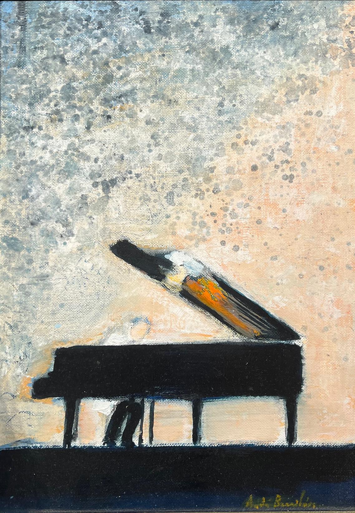 oil on canvas Piano in landscape Rare painting by the French artist Brasilier  - Painting by André Brasilier