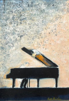 olio su tela Pianoforte in paesaggio Raro dipinto dell'artista francese Brasilier
