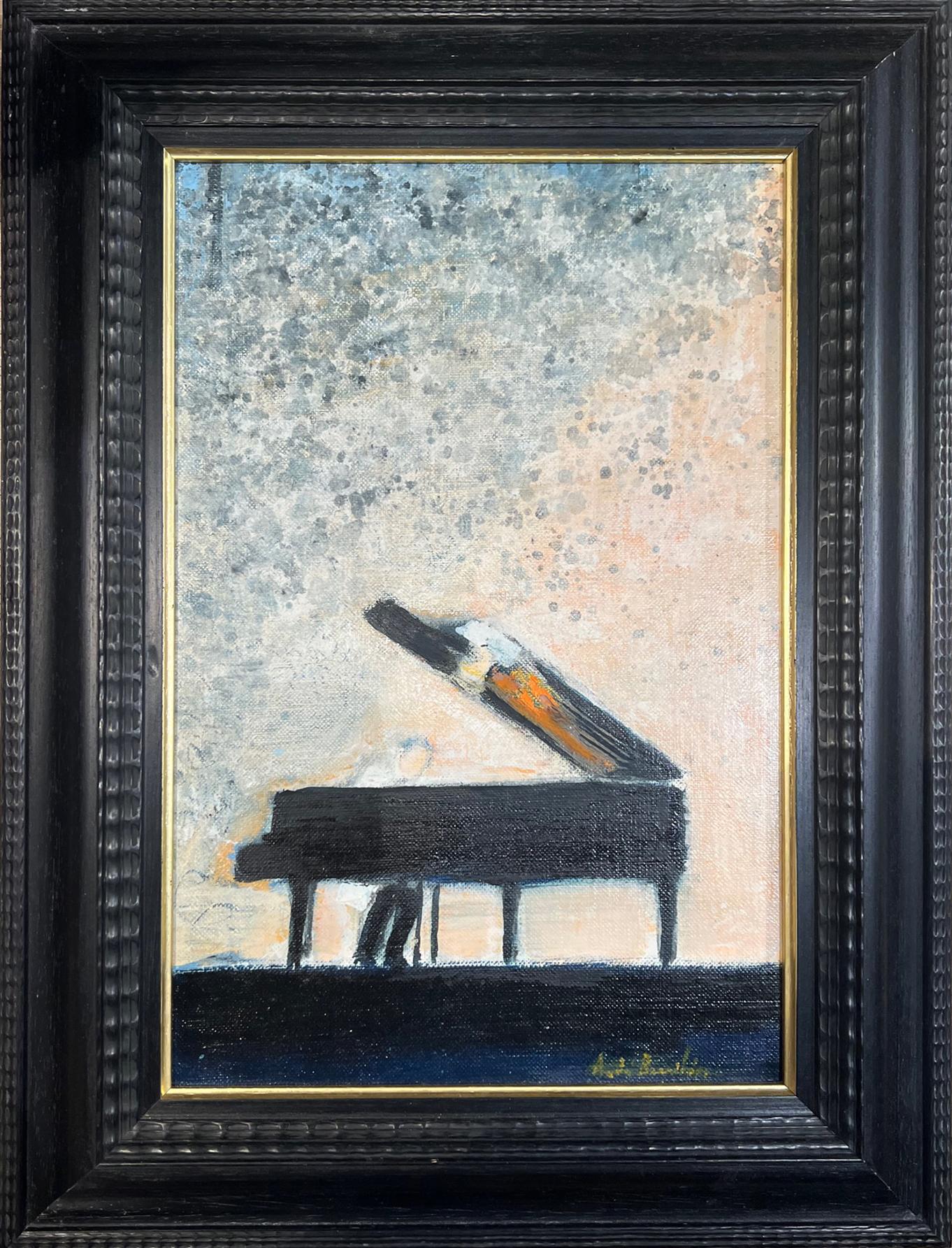 Figurative Painting André Brasilier - Peinture à l'huile sur toile Piano dans un paysage - Peinture rare de l'artiste français Brasilier 