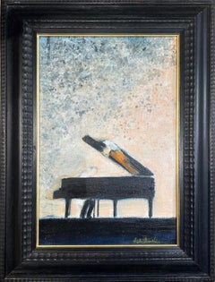 oil on canvas Piano in landscape Rare painting by the French artist Brasilier 