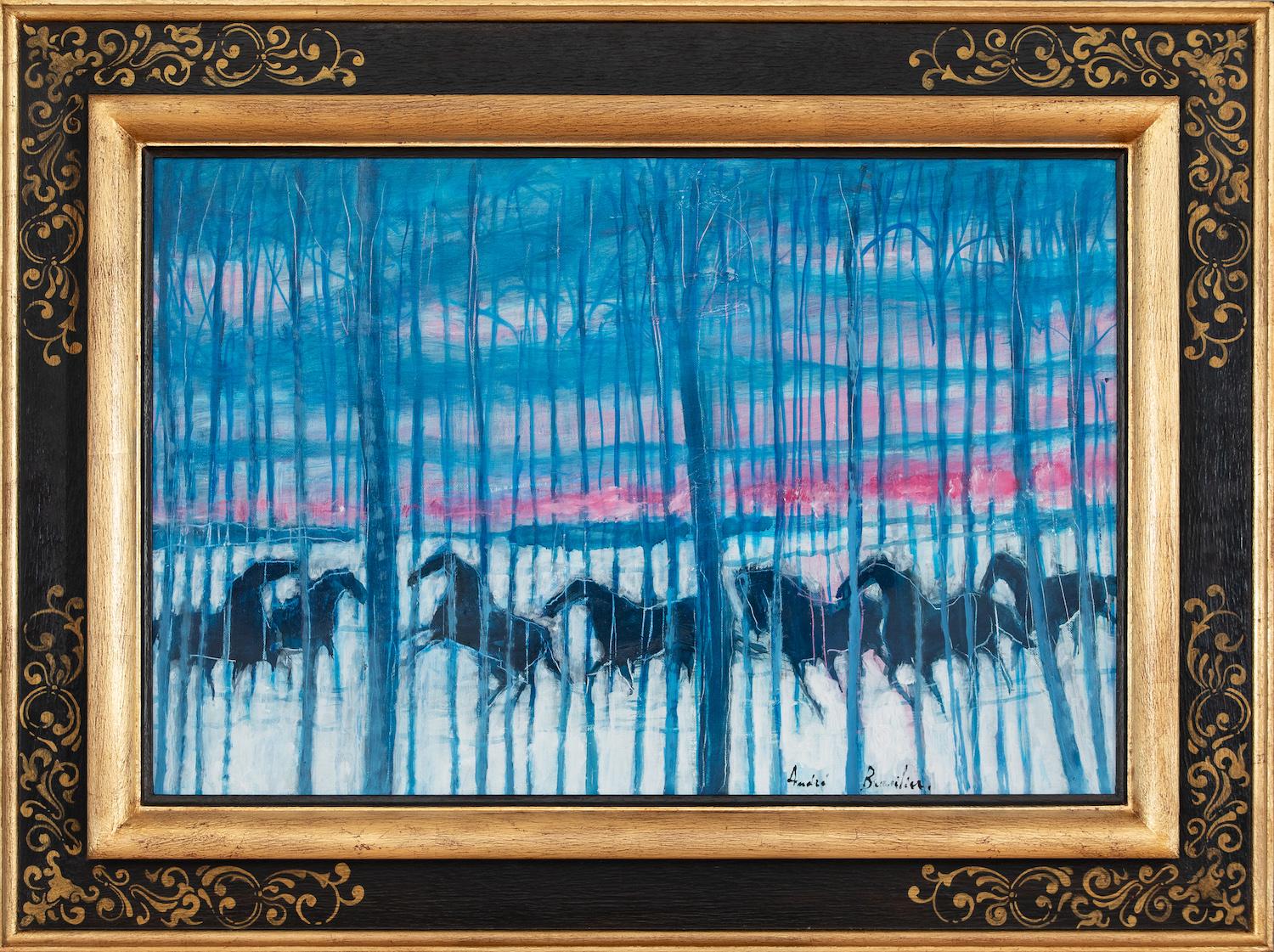 Soir d'hiver en Tardenois by André Brasilier - Animal oil painting For Sale 1