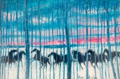 Soir d'hiver en Tardenois par André Brasilier - Peinture à l'huile animalière