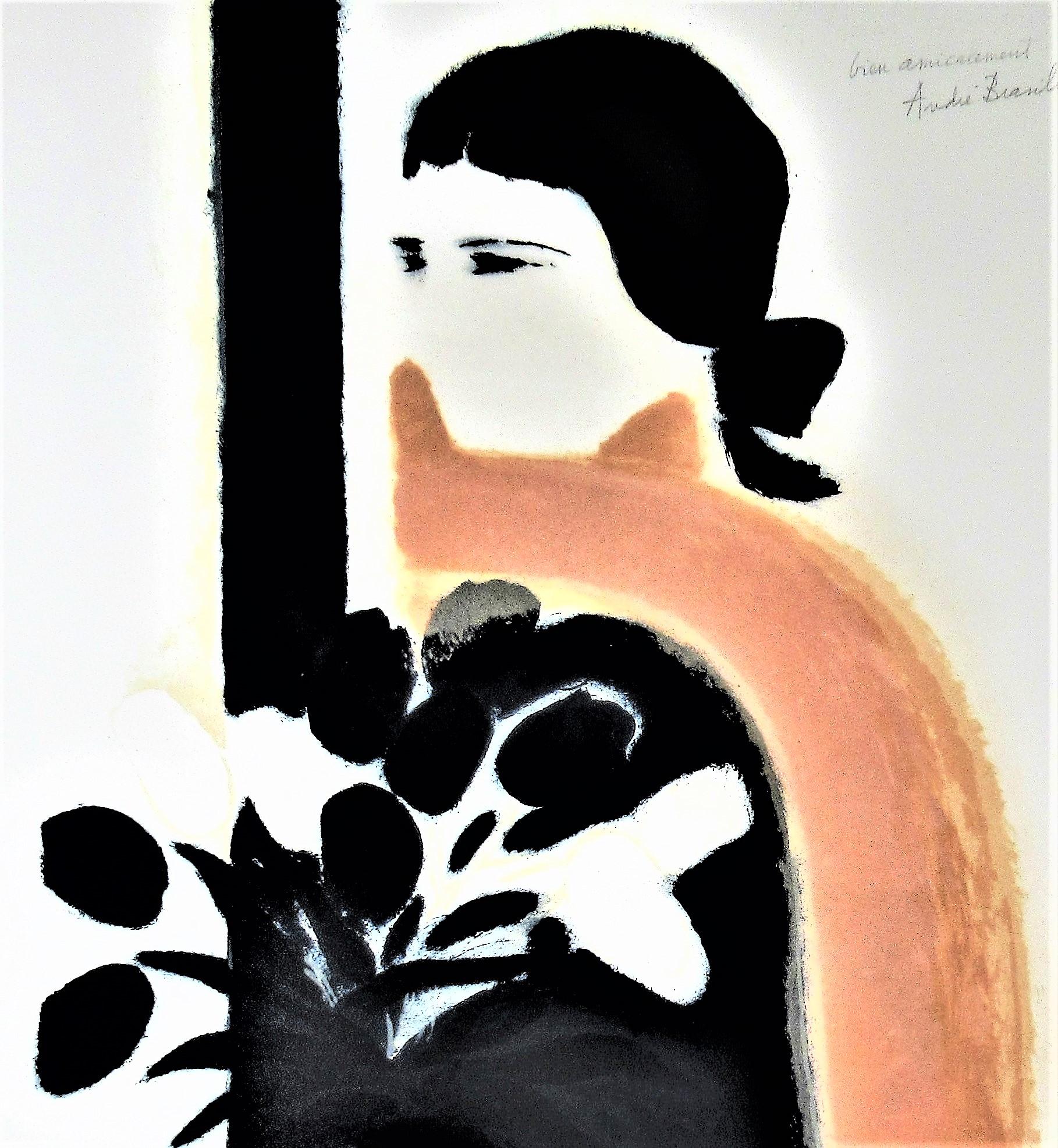 Grande lithographie en couleur « Femme au Vase de Fleurs » - Print de André Brasilier