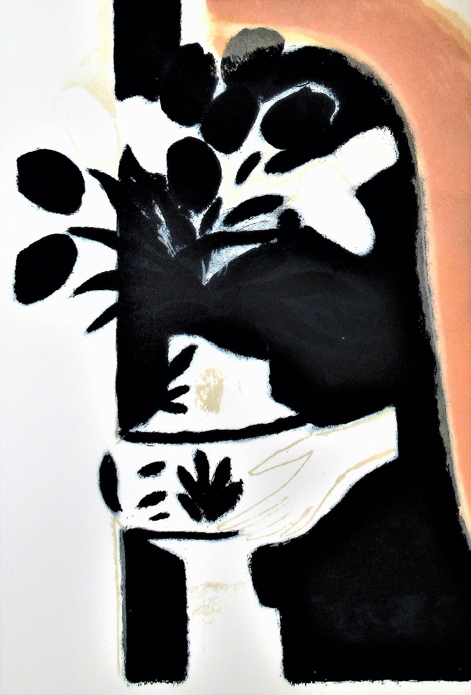 Grande lithographie en couleur « Femme au Vase de Fleurs » - Expressionniste Print par André Brasilier
