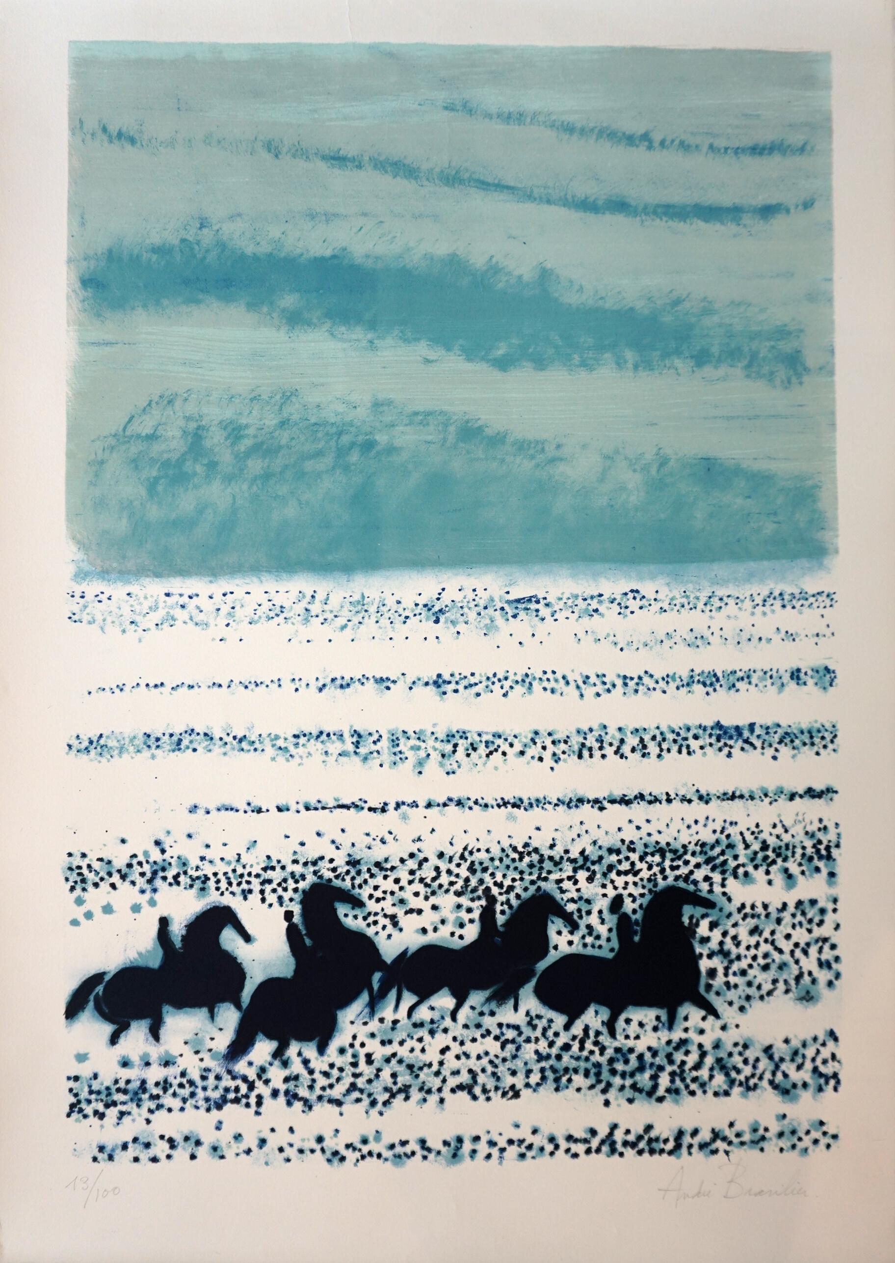 André Brasilier Print - HORSES ON THE BEACH