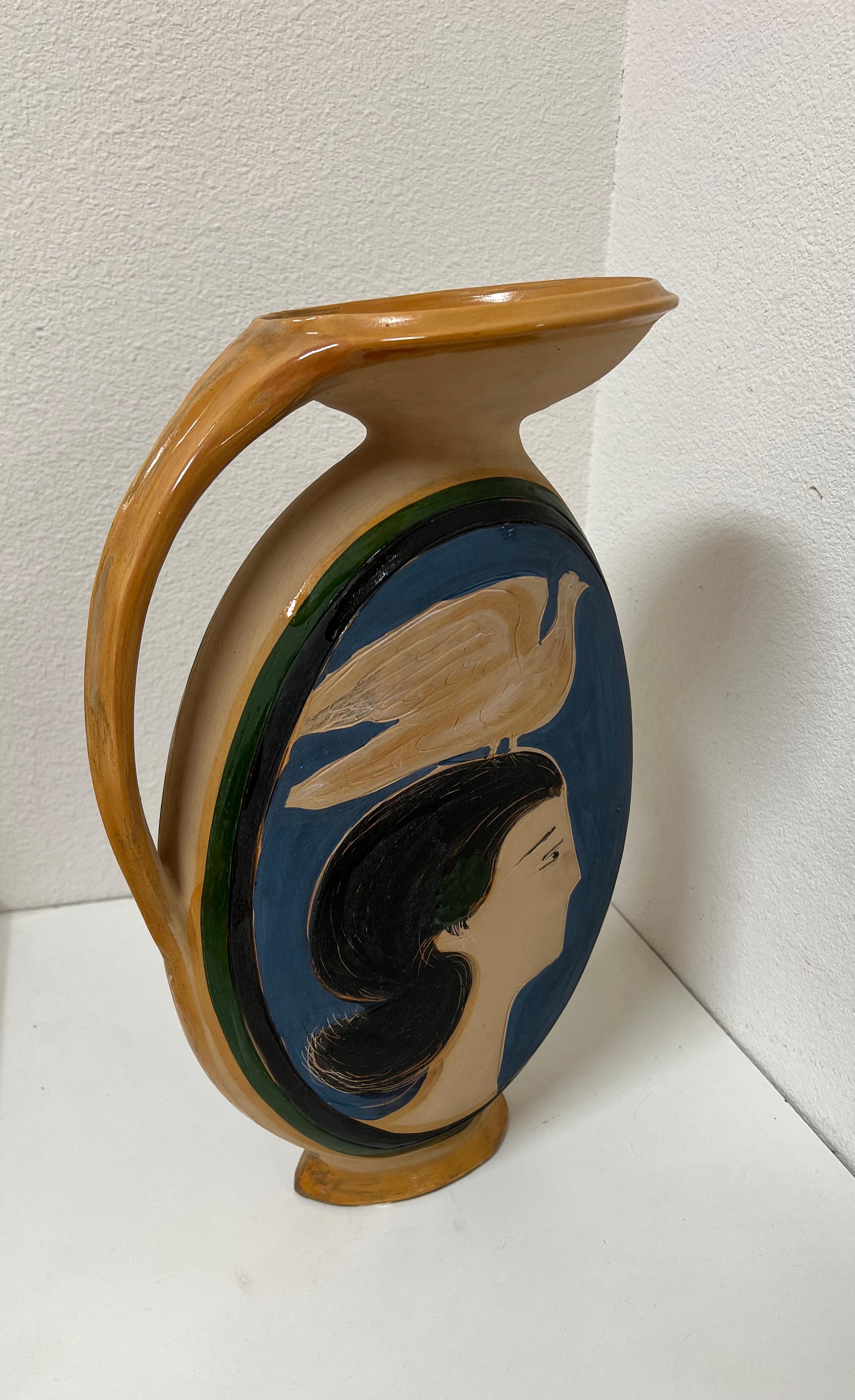 André Brasilier, Femme à l'oiseau, céramique, inscrite et numérotée 4