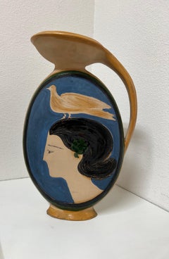 André Brasilier, Femme à l'oiseau, céramique, inscrite et numérotée